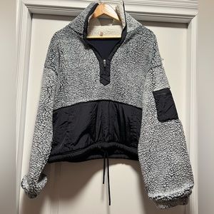 Free People BFF Grey and Black Fleece Pullover Sweater S